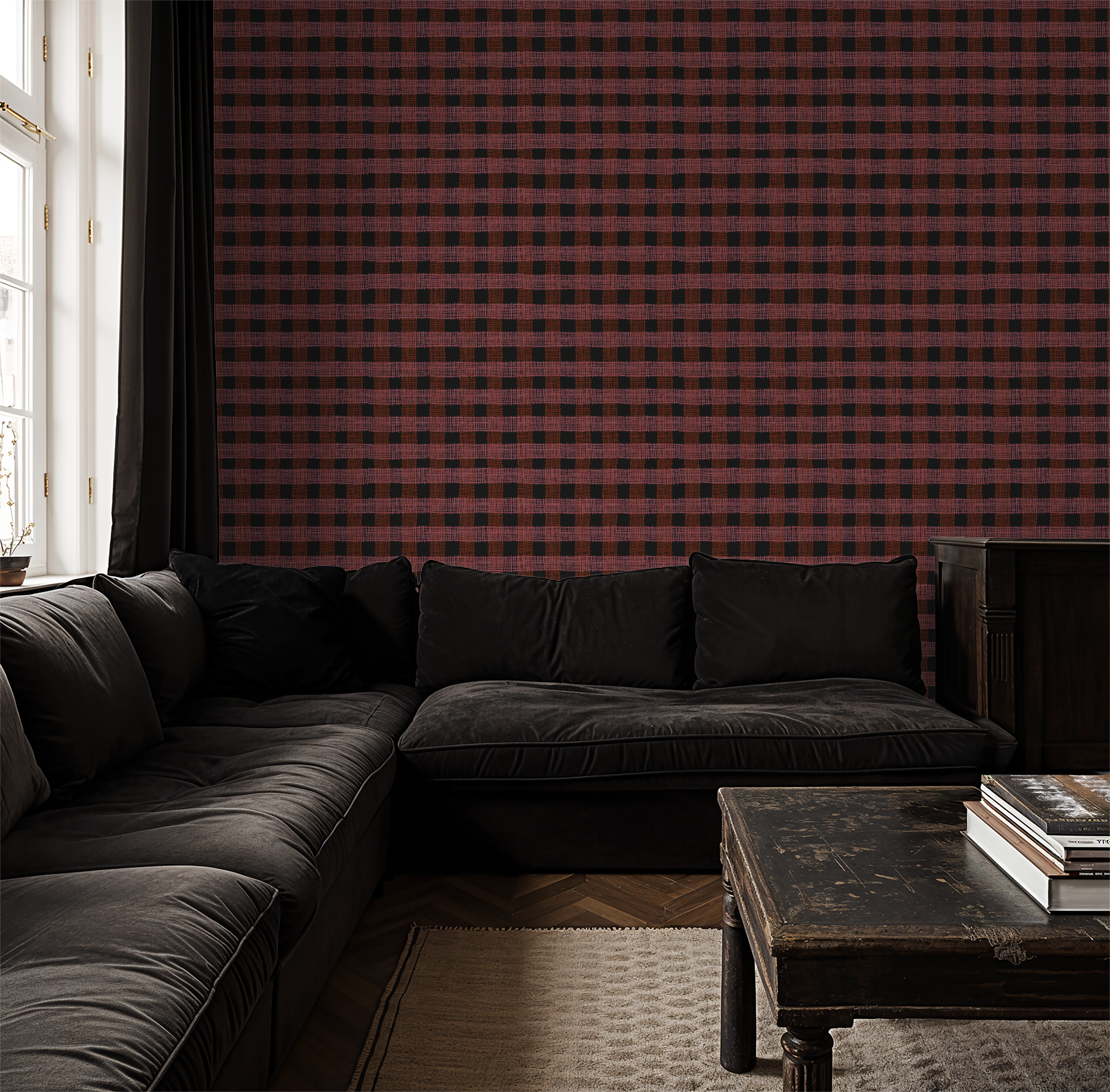 Buffalo plaid black brown pink