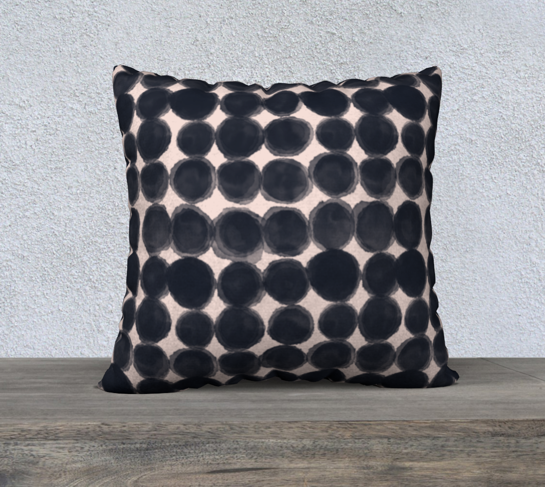 Black dots on pink pillow 22in