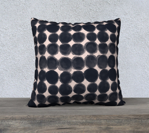 Black dots on pink pillow 22in