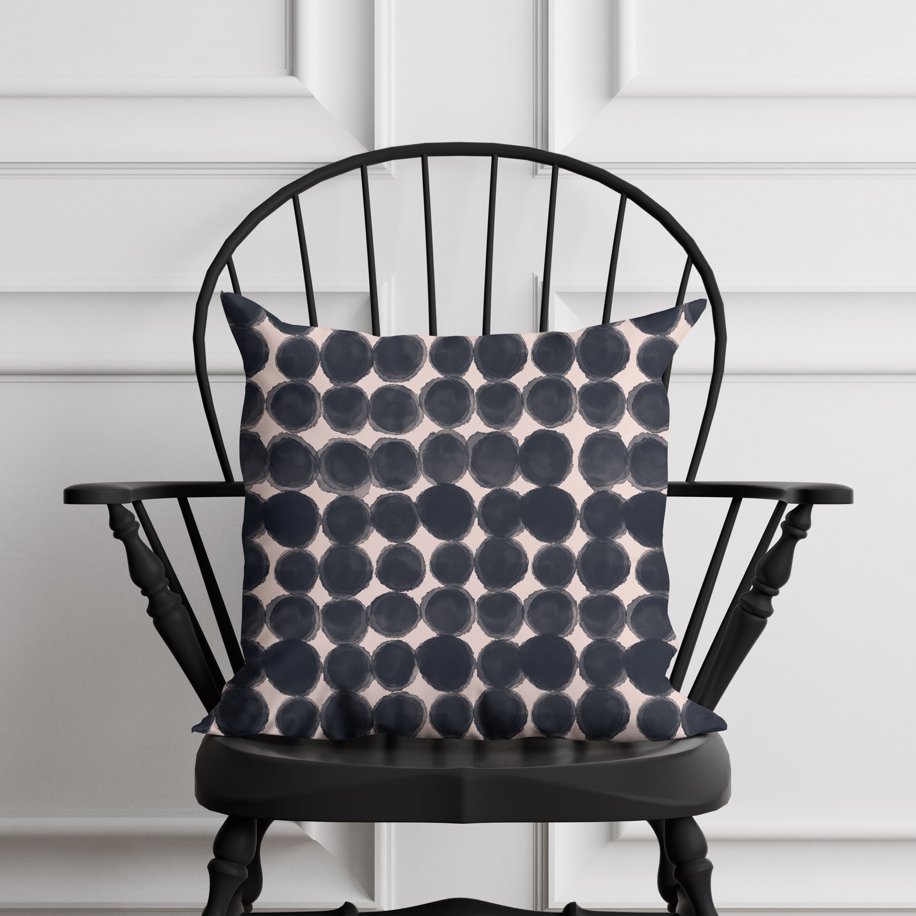 Black dots on pink pillow 22in