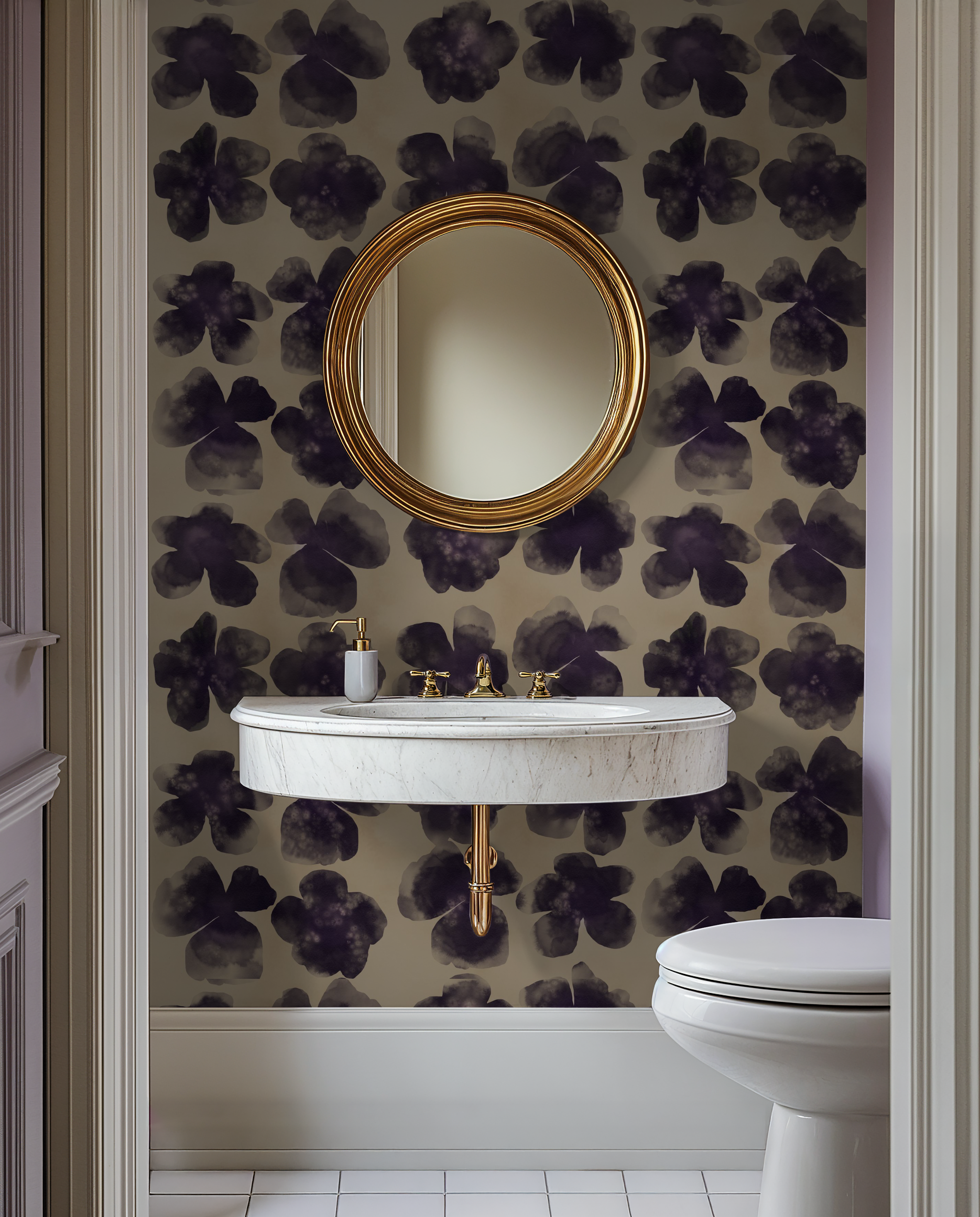 Pressed pansies sandstone and eggplant