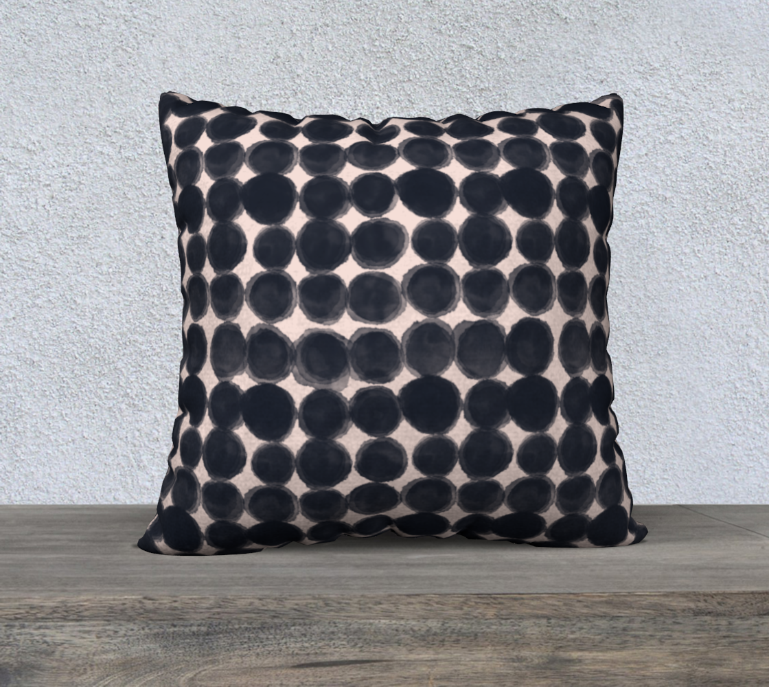 Black dots on pink pillow 22in