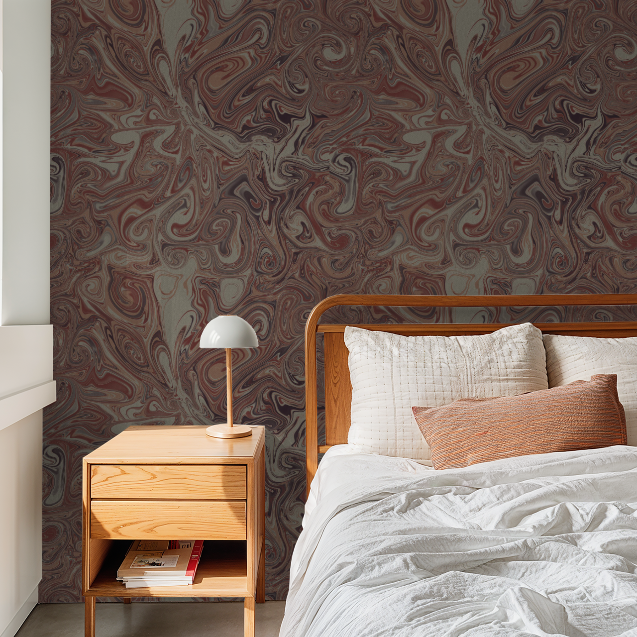 Marbled mineral peach wallpaper