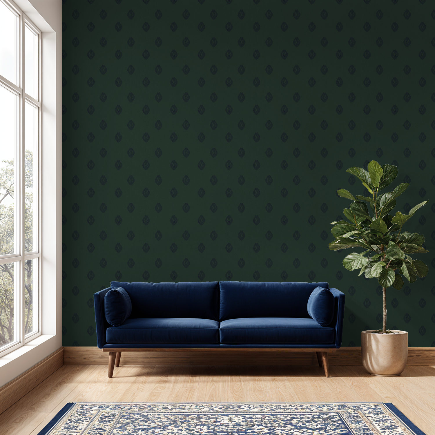 Preppy ikat blue & green wallpaper